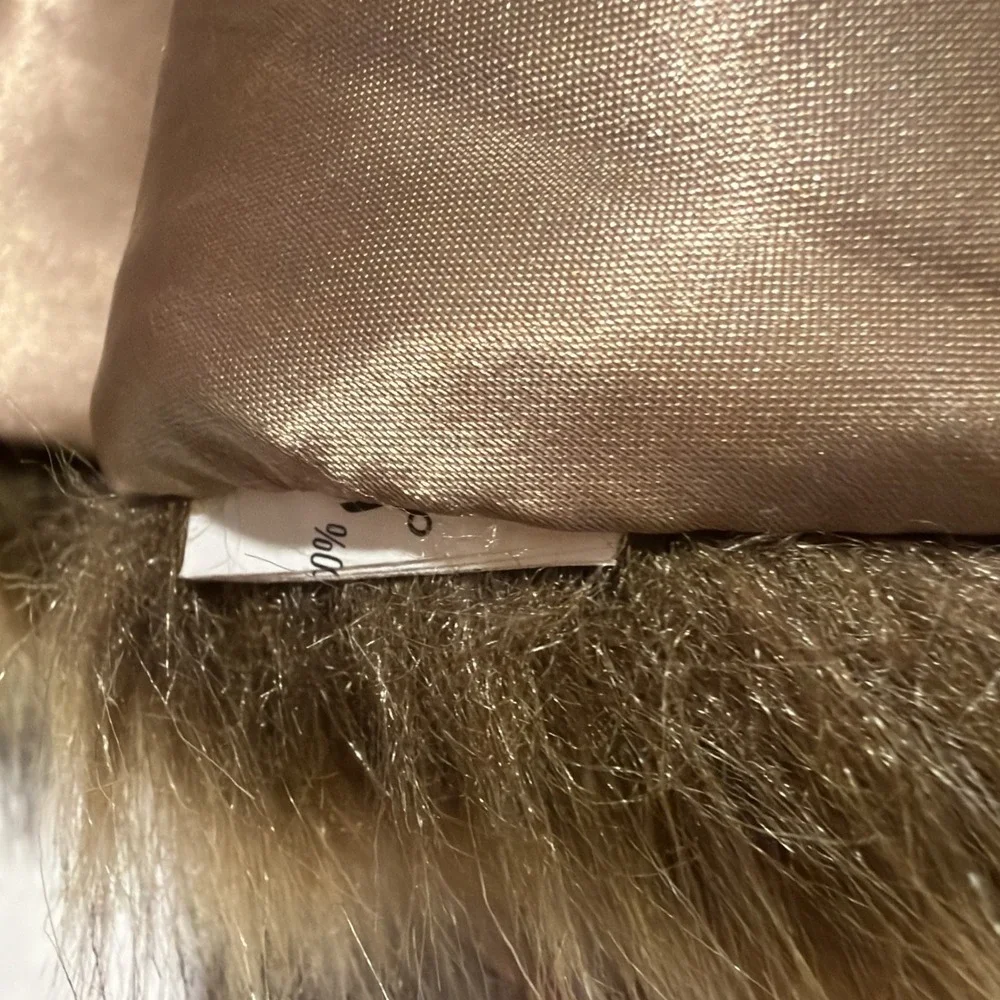 Vintage Faux Fur Round Collar Stole, Brown Beige with Satin Lining